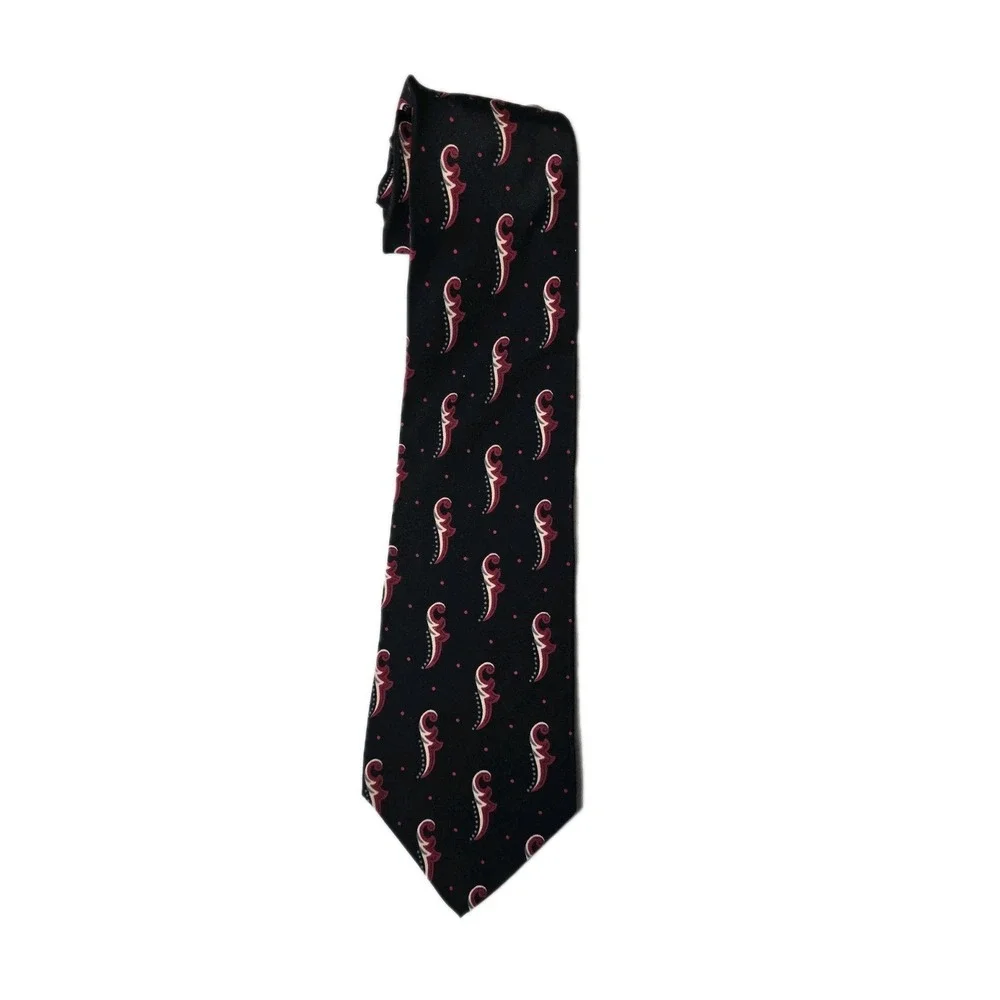 vintage oleg cassini Tie Balck Red Geometric‎